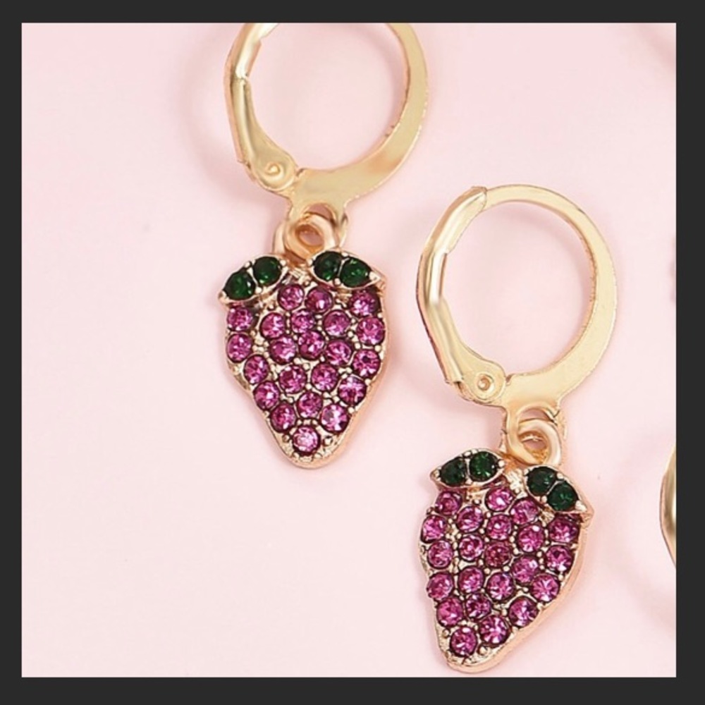NEW Strawberry Rhinestone Drop/Dangle Earrings